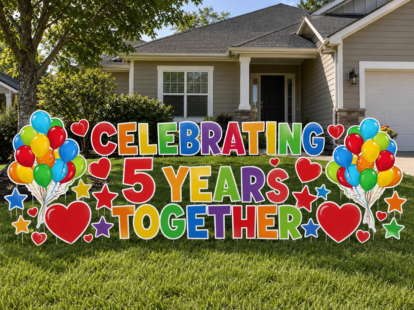 Celebrating 5 Years Together anniversary yard display