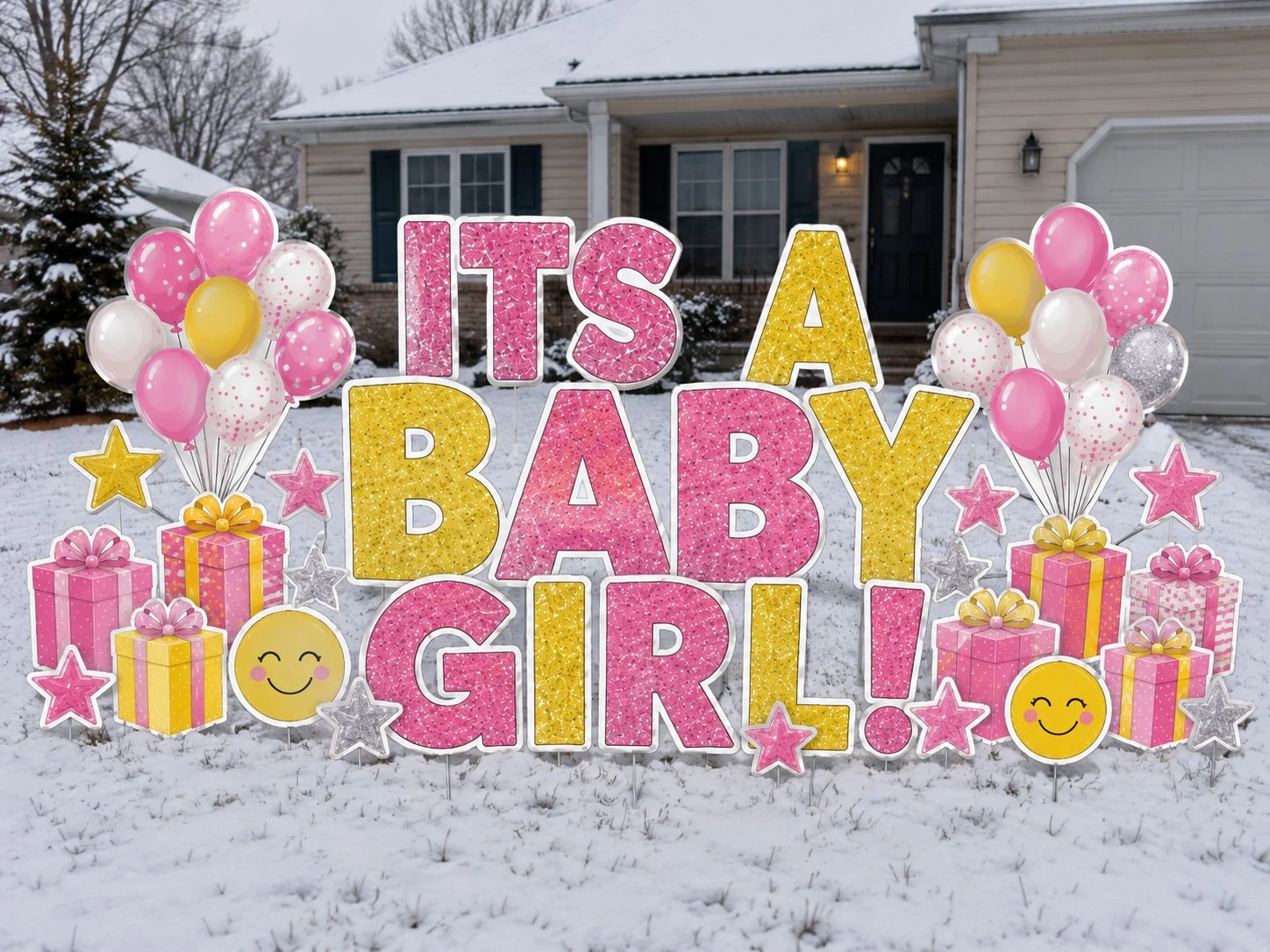 It's a Baby Girl baby yard sign sample setup