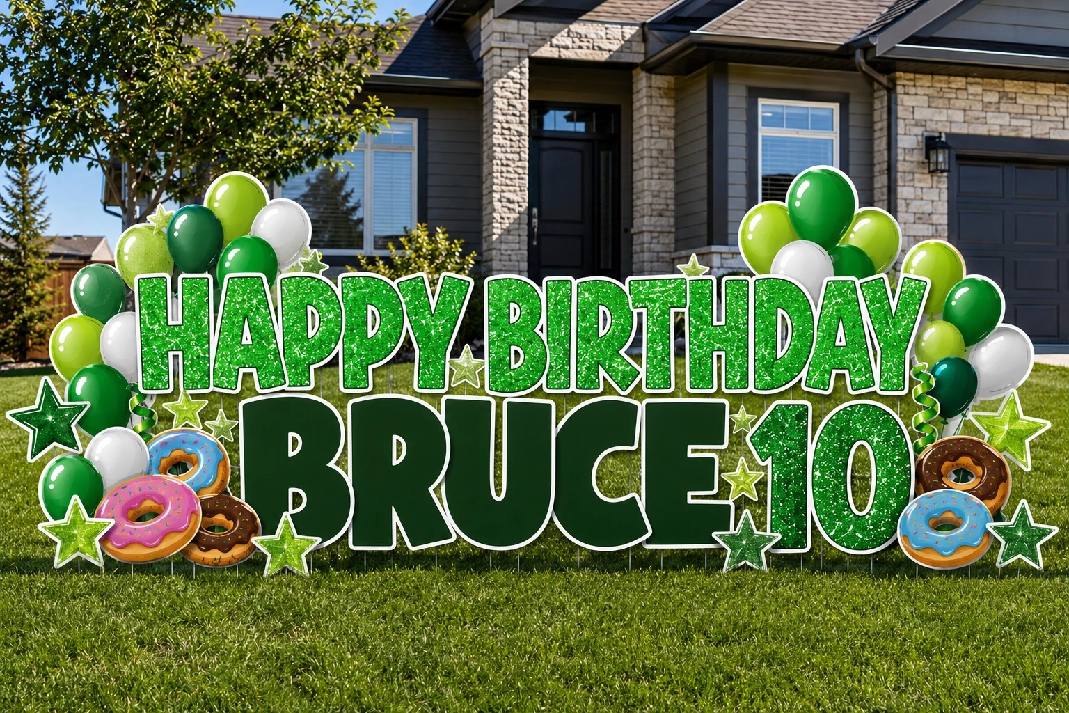 Happy Birthday Bruce 10 birthday yard sign sample setup