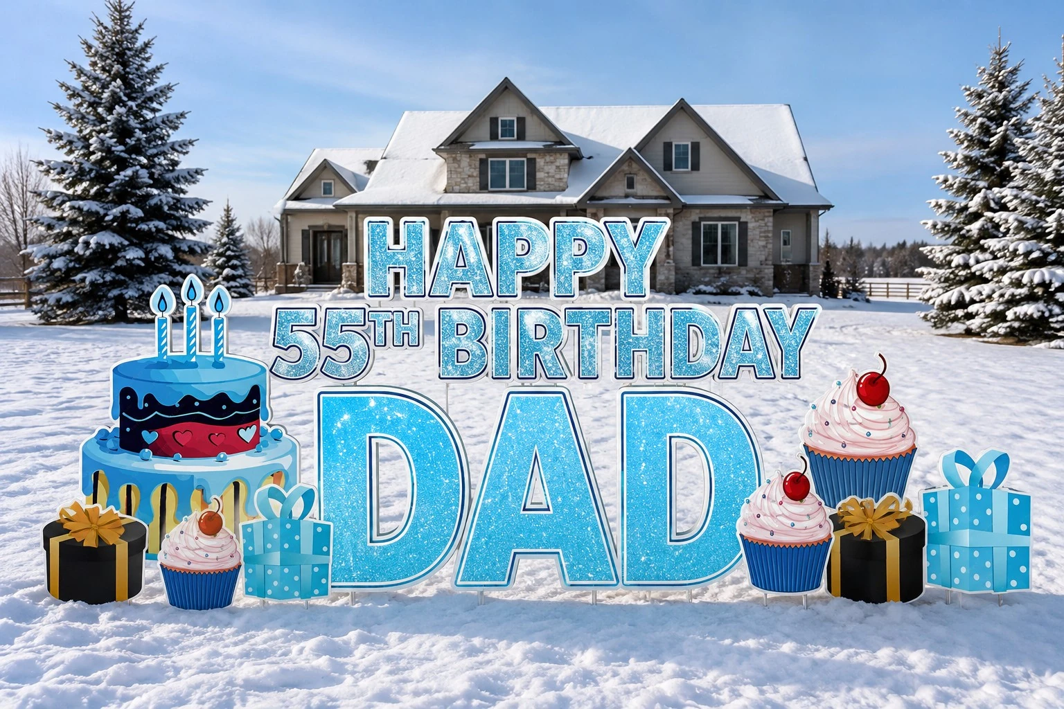 Happy Birthday Dad 55 birthday yard sign sample setup