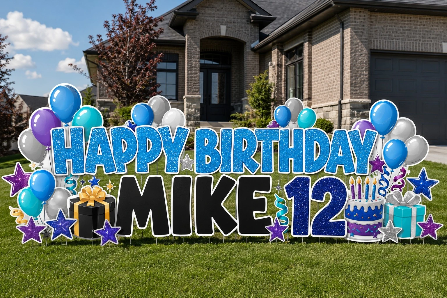 Happy Birthday Mike 12 birthday yard sign sample setup