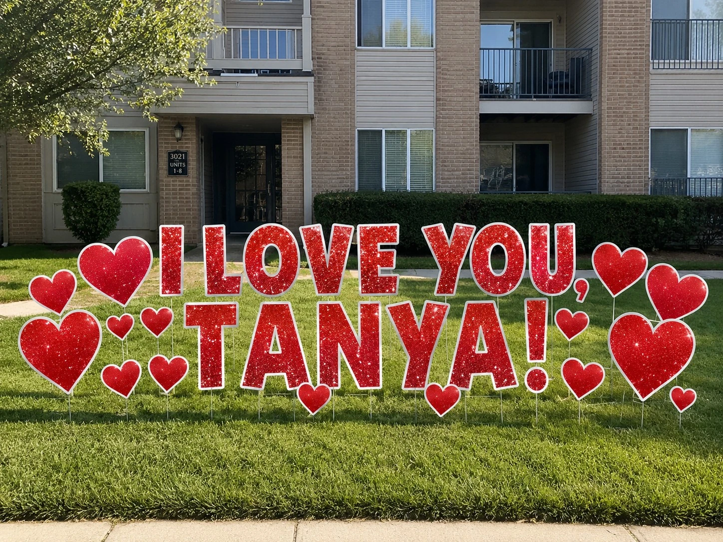 I Love You Tanya special events yard sign sample setup