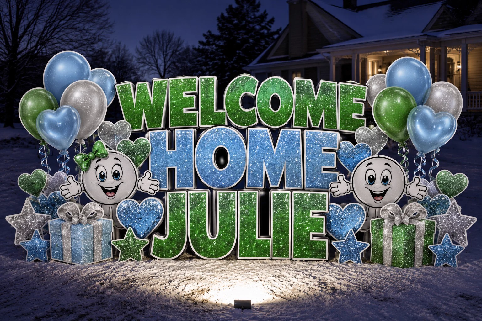 Welcome Home Julie yard greeting display